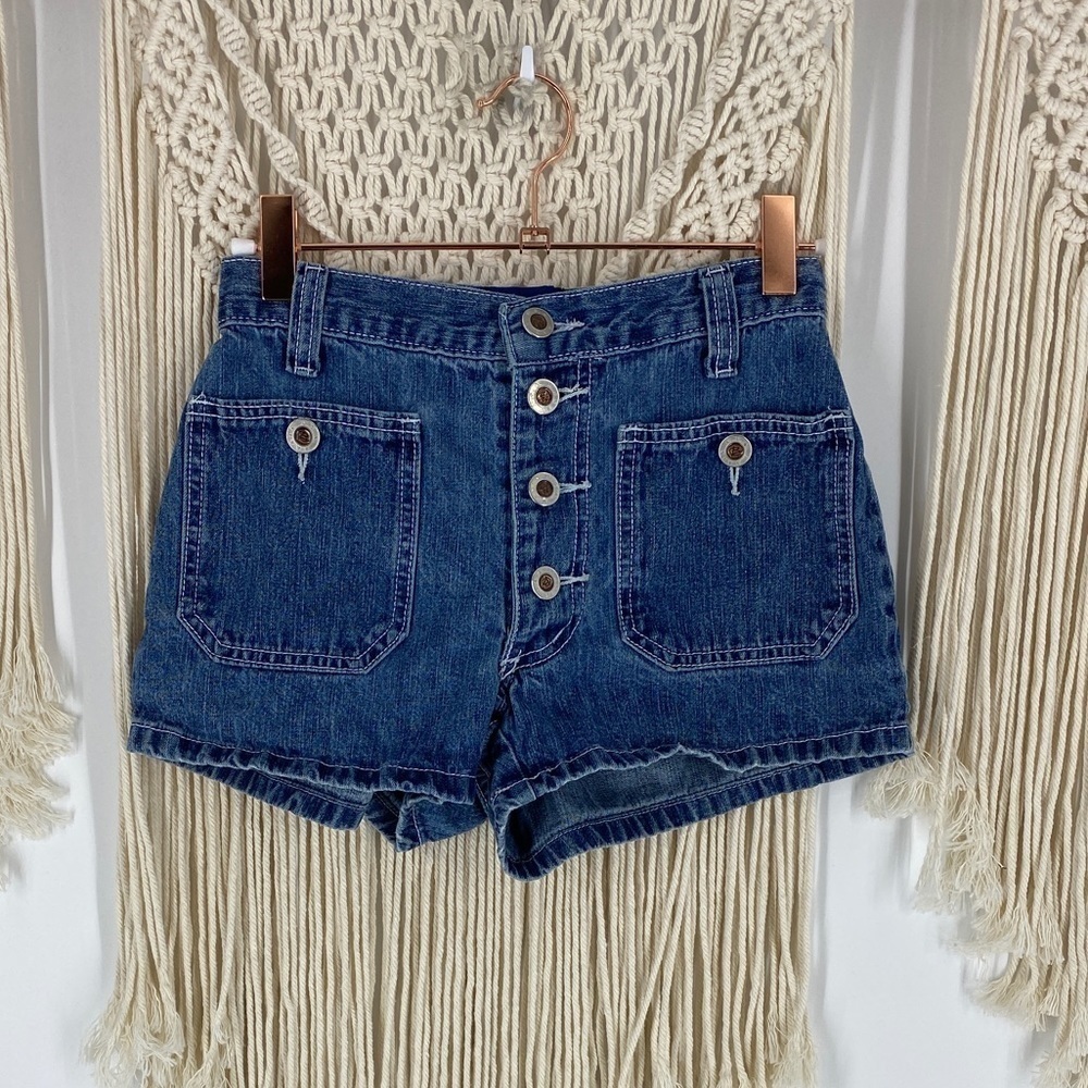 Vintage 90s Y2K Baxis Express Yourself Button Fly Denim Jean Retro Shorts